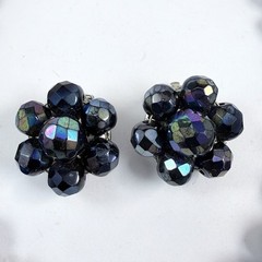 VTG West Germany Peacock Aurora Borealis Crystal Beaded Necklace & Clip Earrings