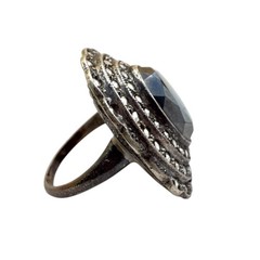 6.8g Antique Vintage Art Deco 925 Sterling Silver Marcasite Obsidian Ring S 4.25