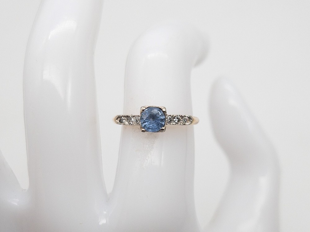 Vintage 1940s $3000 1ct Ceylon Blue Sapphire VS G Diamond 14k Yellow Gold Ring