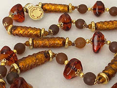 Vintage Amber Murano Glass Made in Italy Glass Bead Necklace 33″ w/ ORIGINAL TAG