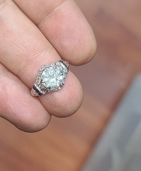 Platinum Vintage Filigree 1.50ct. Natural Old Euro Diamond Sapphire Ring 1920’s