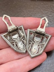 Antique Vintage Silver Plated Pot Metal & Pave Crystal/Rhinestone Dress Clips