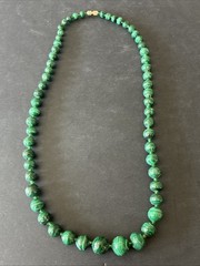 Vintage Malachite Graduated Bead Necklace Barrel Clasp 21” Healing Stones 6-13mm
