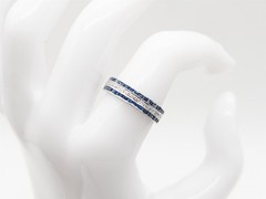 Antique $5000 Blue Sapphire Diamond 3ct 18k White Gold Eternity Band Ring 6.75