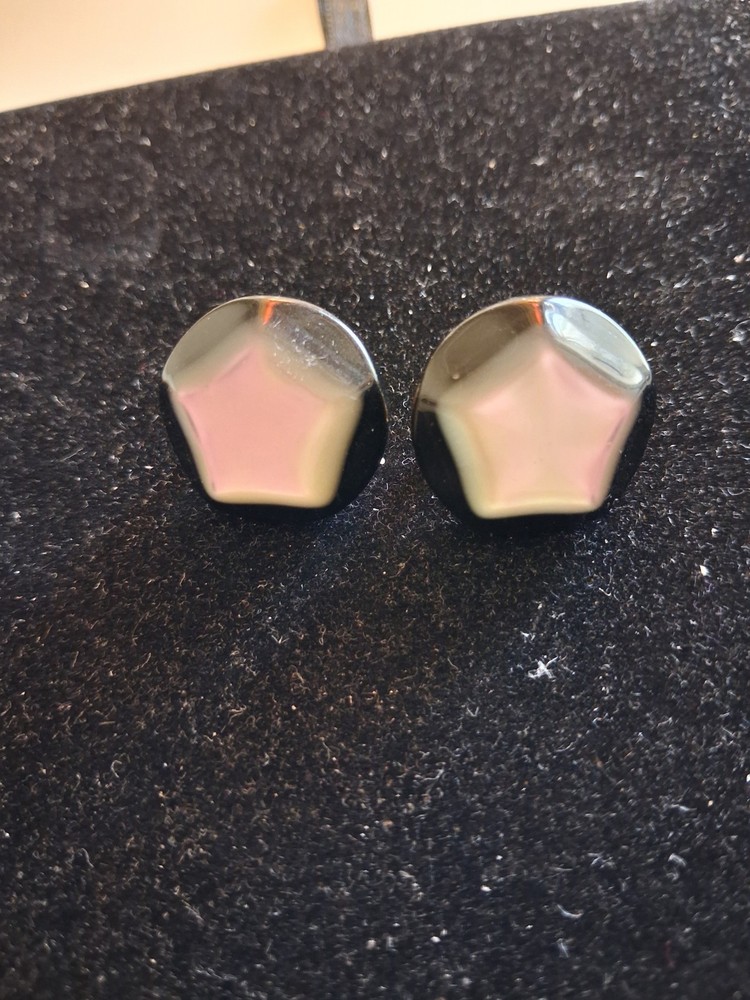 Signed Vintage Richelieu Pierced Black White Starburst Earrings