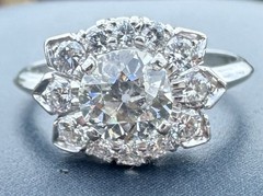 ESTATE MASSIVE 1CT CENTER EUROPEAN CUT NATURAL DIAMOND ENGAGEMENT RING PLATINUM