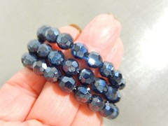 VTG RETRO HEMATITE CRYSTAL BEAD 3 ROW COIL WRAP BRACELET WITH DANGLES
