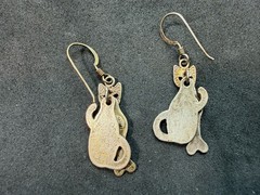 4.21g Vintage Sterling Silver 925 Cat Dangle Drop Earrings Textured Unique M
