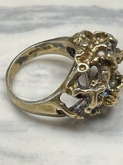 Vintage Brutalist Sterling Silver Gold Plated Statement Ring Sz 6.5 Modernist