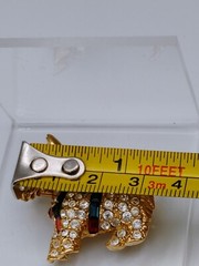 Vintage Scottie Terrier K.J.L I’m Clear Rhinestone Brooch Red Green Harness