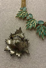 Vintage Teal Blue Green Mint Bib Necklace W/ Matching Cuff Bracelet And Brooch