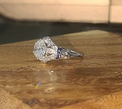 Platinum Vintage Filigree 1.50ct. Natural Old Euro Diamond Sapphire Ring 1920’s