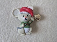 Vintage Hallmark Christmas Mouse with Jingle Bell Lapel Pin Santa Hat Holiday
