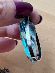 VINTAGE JAPAN MOUNT FUJI AQUAMARINE COLOR ETCHED CRYSTAL GLASS STERLING NECKLACE