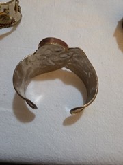 Lot 3 Vtg Unmarked Artisan Mixed Metal Cuff Bracelets Copper Brass Stone