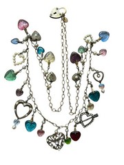 Vintage Signed Glassworks Studio Multi Charm Love Luck Fun Heart 27″ Necklace