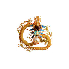 Chinese Cloisonne Brooch Dragon Pearl Filigree Silver Gold Plated Vintage Pin