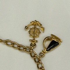 Vintage Nautical Charm Bracelet Gold Tone Chain 8 Charms Enamel Boat Anchor 6.75