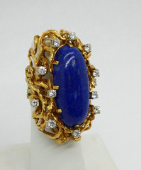 Custom Massive Estate 18k Gold Lapis Lazuli & Diamond Ring Must See