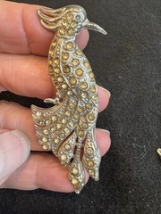 PAIR Antique Vtg Art Deco Rhinestone Peacock Bird Of Paradise Brooches 3”
