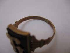 Antique Victorian 8K Gold Ring Black Onyx Signet Old English Monogram G H 9 6