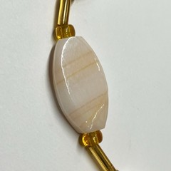 Vintage Aragonite Beaded Necklace with Gold-Tone Spacers. Oval Flat Stones 12″