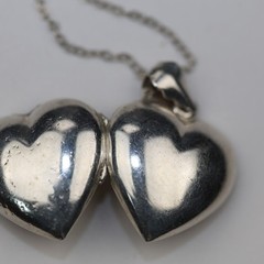 Puffy Heart Locket Pendant Necklace Sterling Silver