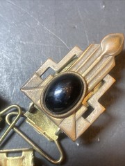 Vintage Art Deco Brass Toned & Black Pendant Statement Jewelry