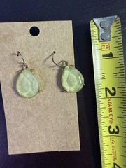 Green Iridescent Teardrop Earrings, Faceted Glass Dangle Drop Earrings