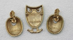 1970s EISENBERG Shades of Green Enamel Artist Series Owl Brooch & Earrings