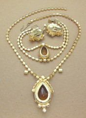 Vintage Faceted Brown Topaz Glass RS Drop Necklace Bracelet & Earring Parure SET