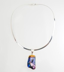 One of a kind artisanal sterling silver multicolor fused Art glass necklace