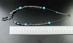 Vintage 90s Silver Art Deco Pendant Necklace Blue AB Crystals Rhinestones 18″