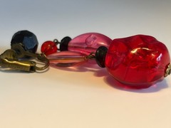 Vintage GERMANY Bright Red Pink Lucite Beaded Dangle Clip Earrings Retro