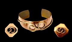 Vintage Modernist Copper & Brass Bracelet | Earrings Set~1950s-60s