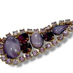 Juliana Delizza Elster Necklace Vtg 60s Marbled Purple Cabochons Gold Plated 14”