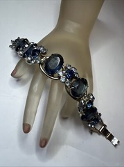Vintage Great Genuine JULIANA Blue Large Rhinestone 5 Link Bracelet