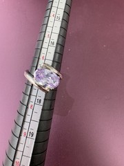 GR China Silver Tone Ring With Purple Rhinestone Size 6 3/4