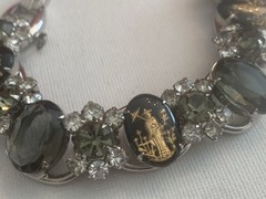 Vtg. D & E Rare Juliana 5 Link 7” Bracelet Silver Tone Black/ Green/ Gold BinM
