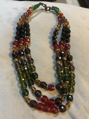 Beautiful Vintage Strung Glass Beaded Multicolor- 3 Strand 17.5in Necklace