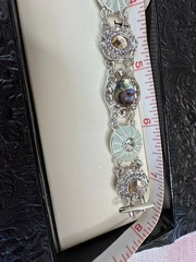 Vintage Napier Abalone Glass Jeweled Rhinestone Enamel 7” Silver Tone Bracelet