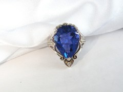 Vintage Sterling Silver 925 Large 10ct Natural Heated London Blue Topaz Ring 6