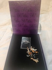 VTG NOS Bob Mackie Halloween Witch Flying Broomstick Black Cat Enameled Brooch