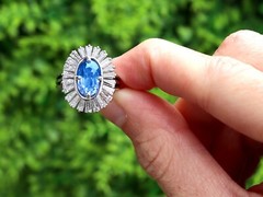 2.75Ct Ceylon Sapphire and 2.88Ct Diamond, 18k White Gold Cluster Ring