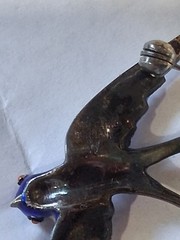 Antique Blue Enamel Sterling (Hallmarked) Swallow Brooch Made in Germany
