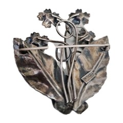 925 Sterling Silver Floral Brooch 2″ Antique Art Deco Roses Pin 9.6 Grams