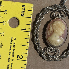 Vintage Cameo Pendant Necklace Ornate Gold Tone Frame Lady Portrait