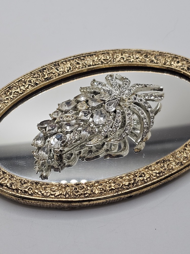 Vintage Elegant Francois Signed Silver Tone Clear Rhinestone Spray Brooch
