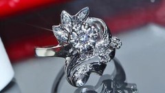 14k white gold ring 0.12ct natural diamond size 4.75 flower vintage 3.35gr N3444