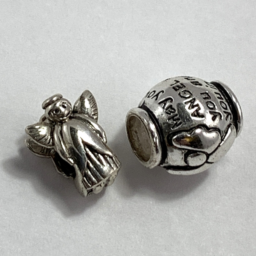Two 925 Sterling Charm Beads 3-D Angel plus Guardian Angel to Protect and Guide